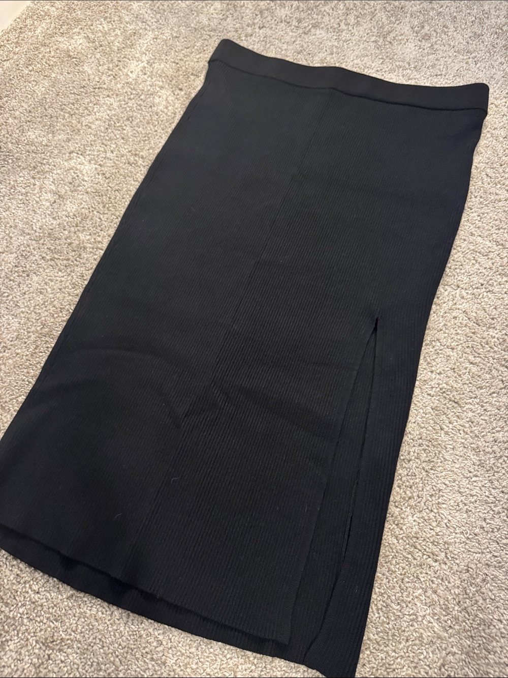 Bar III Black Ribbed Midi Pencil Skirt with Side Slit - Picture 4 of 6